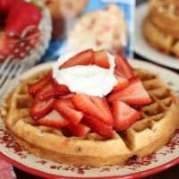 Strawberry Muffin Mix Waffles with whipped cream