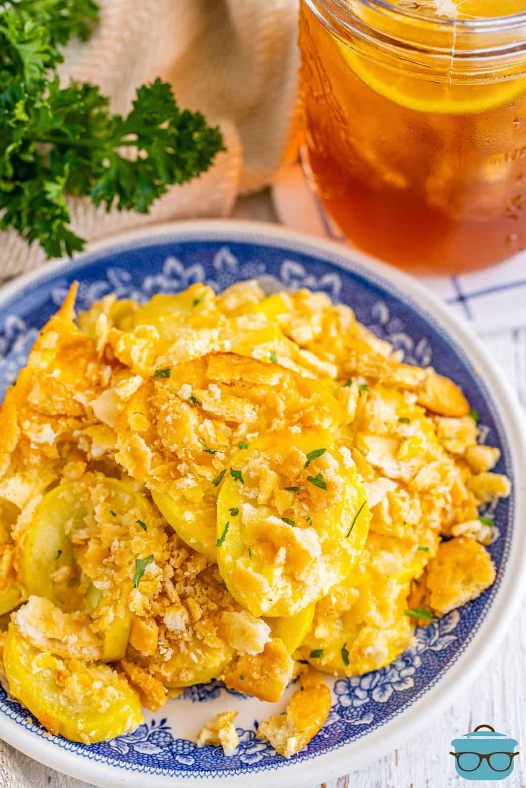 A plate full of fresh made Squash Casserole.