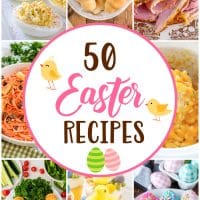 a collage of 9 photos showing Easter foods with text in the center that says "50 Easter Recipes".