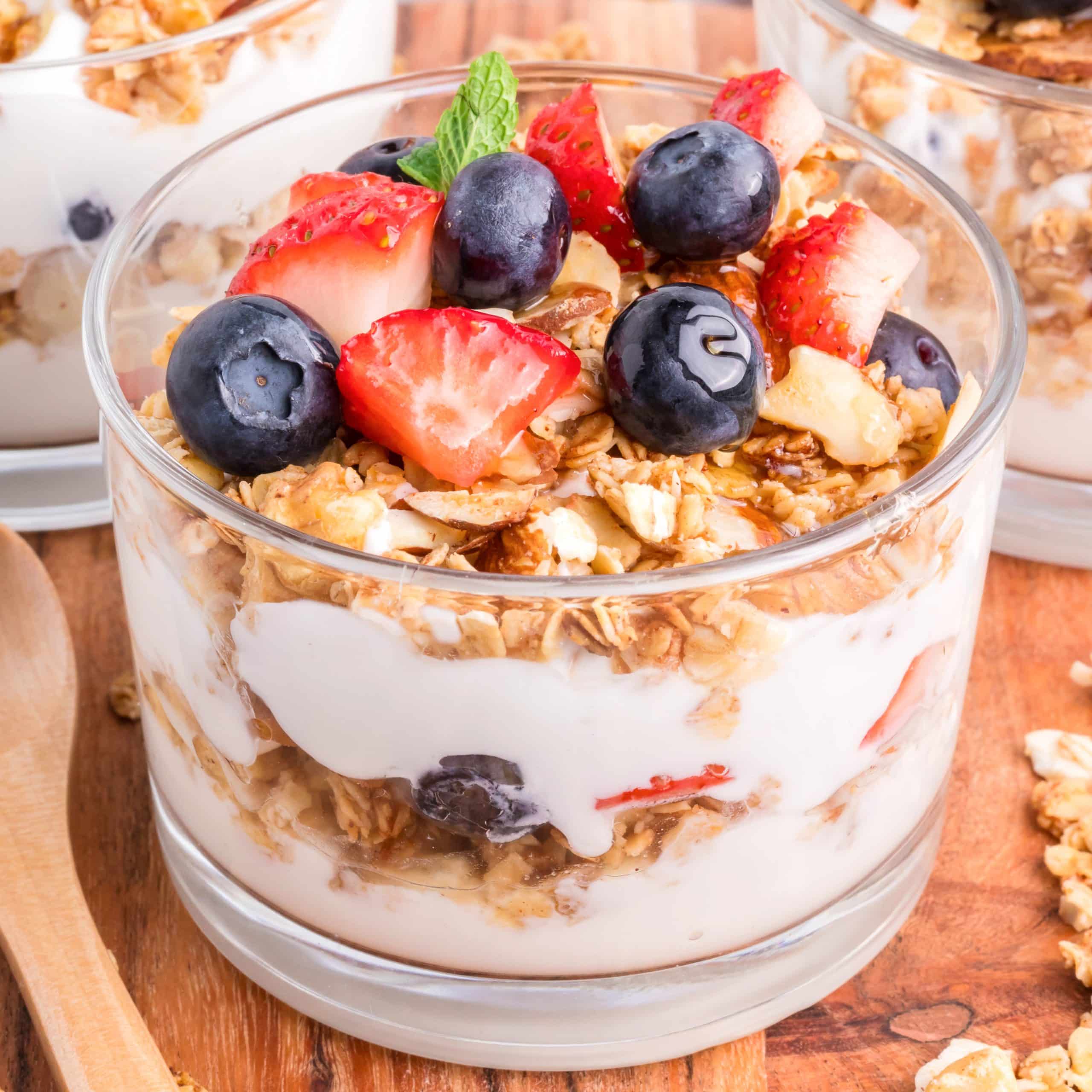 Close up on a homemade Yogurt Parfait.