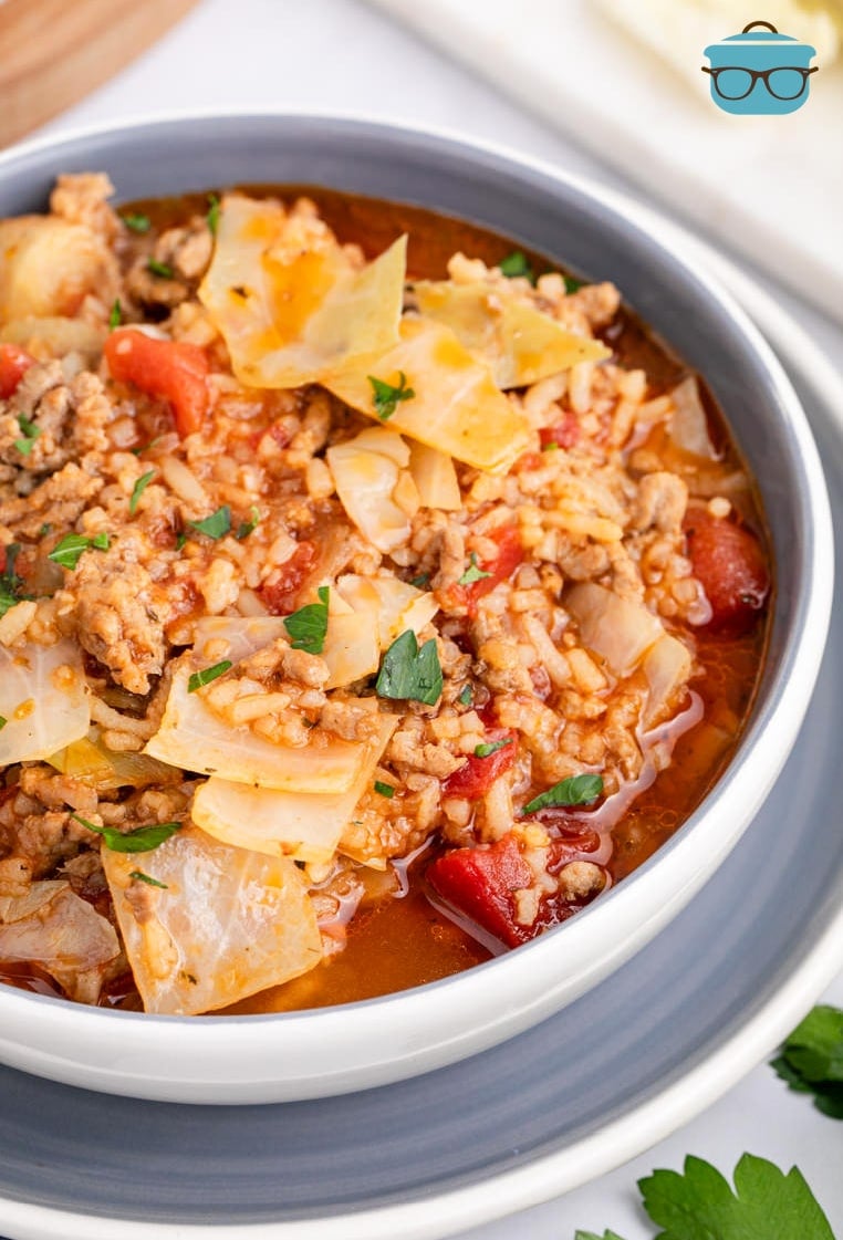 A big bowl of Cabbage Roll Soup.