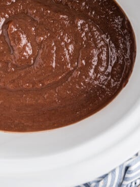 overhead of slow cooker caramel apple butter.