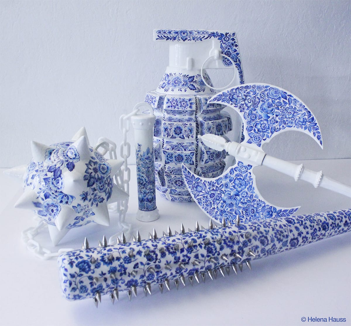 Delft-Style Weaponry by Artist Helena Hauss Contrasts Fragility with Strength and Destruction