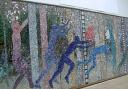 This mosaic is in the heart of the Kingston borough - along the wall beside the Rose Theatre door. Created by the charity, this mosaic is created purely out of recycled materials.