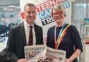 Henry Faure Walker Newsquest CEO (left) and Kate Collins Teenage Cancer Trust CEO (right)