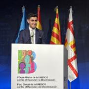 The Chair of the London Youth Assembly, Ashan S. Khehra, speaking at UNESCO's Global Forum Against Racism and Discrimination in Barcelona