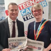 Henry Faure Walker Newsquest CEO (left) and Kate Collins Teenage Cancer Trust CEO (right)