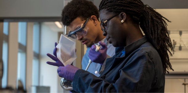 students experiment in the lab