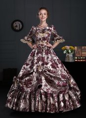 2024 Historical Purple Floral Jacquard Victoiran Era Dress Vintage Masquerade Ball Gown Reenactment Theater Clothing