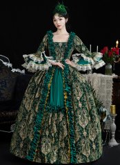 Vintage Women Green Rococo Baroque Renaissance Marie Antoinette Dress