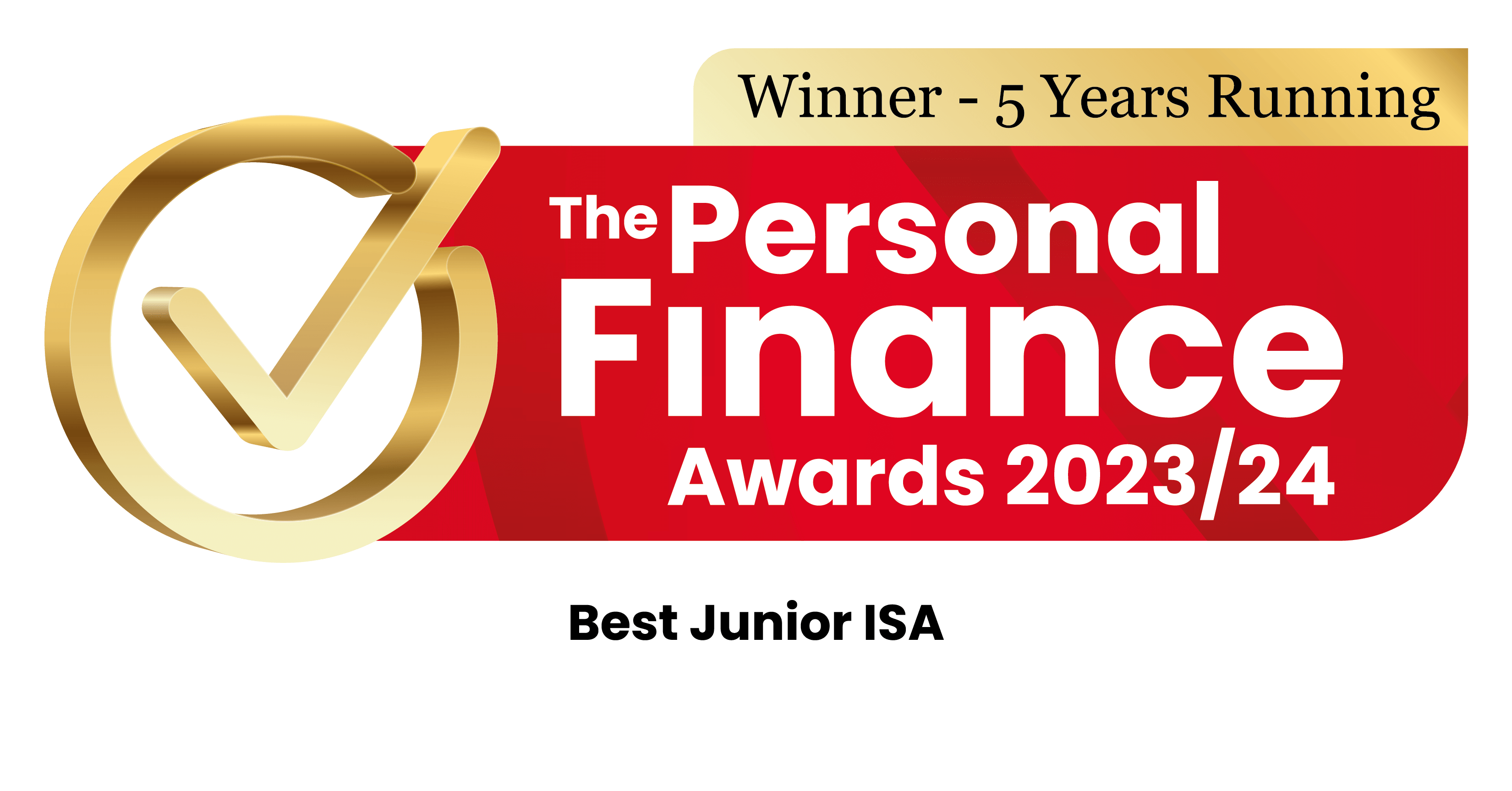 The Personal Finance Awards 2023/24 - Wealthify wins Best Junior ISA 5 years in a row.