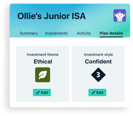 A snapshot of Wealthify's plan options. In this example, an ethical investment theme and a confident investment style has been chosen.