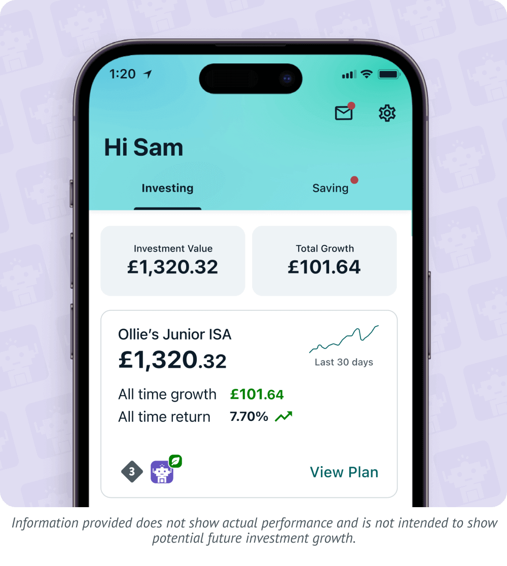 An example Junior ISA account at Wealthify displayed on a phone.
