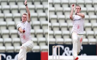 Tom Taylor bowling at New Road when previously playing for Leicestershire