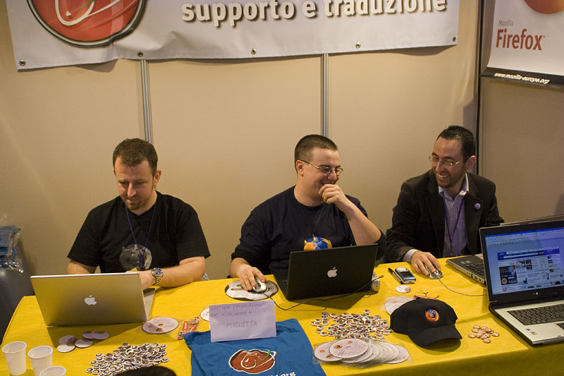 Giovanni (center) and I (left) from Mozilla Italia at a booth to promote Firefox, back in 2007. Probably one of the older photos I have around.